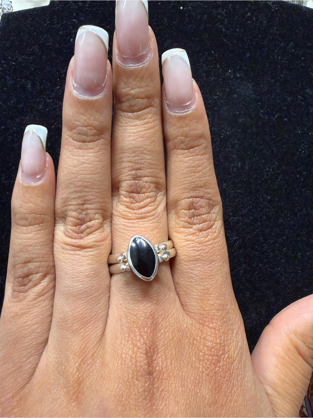 925 Sterling Silver Larimar & Onyx Double Sided  Ring - SZ 9.5